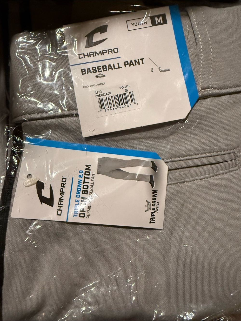 Champro Youth Grey with Black Piping Baseball Pants - Grey